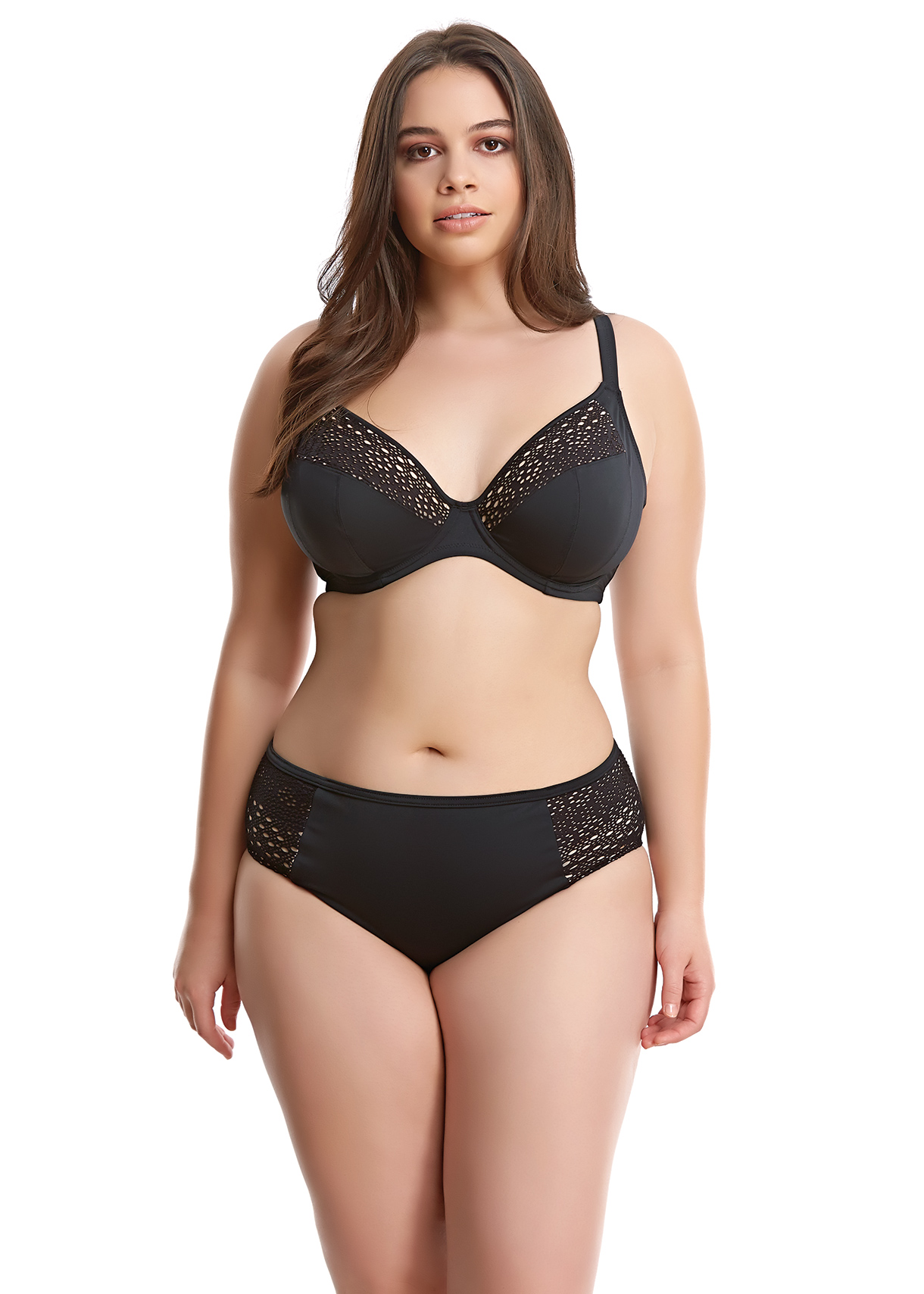 Plunge Bikini BH mit Bügel, Indie Schwarz, von ELOMI Swim Kombi, Vorderansicht