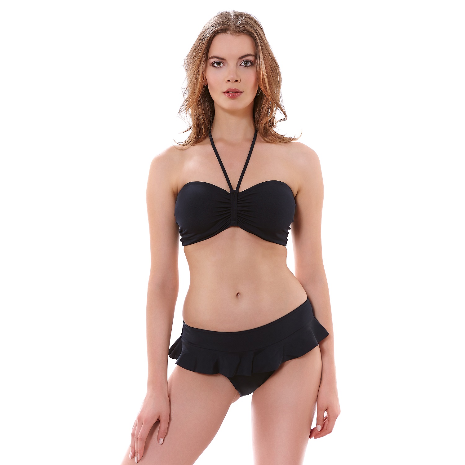 Remix, Schwarz, Bandeau Bikini Top, Kombination, Latino, Vorderansicht